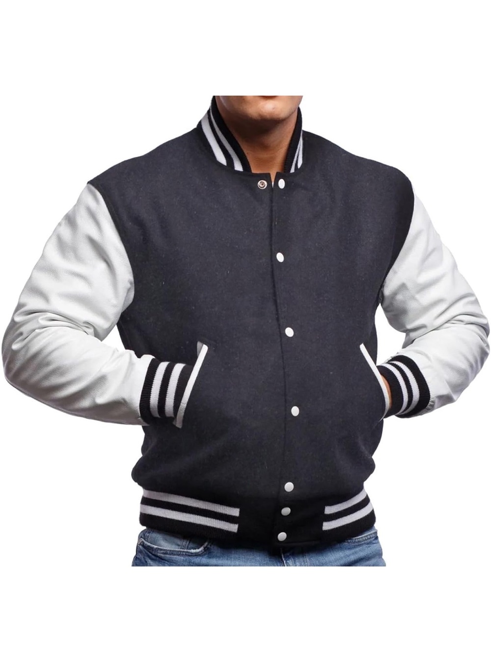Bomber Varsity Jacket Men College Baseball Jacket Wool Blend and Faux Leather
